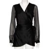 Diane Von Furstenberg Black Satin Klee Sheer Sleeve Wrap Blouse M For Women