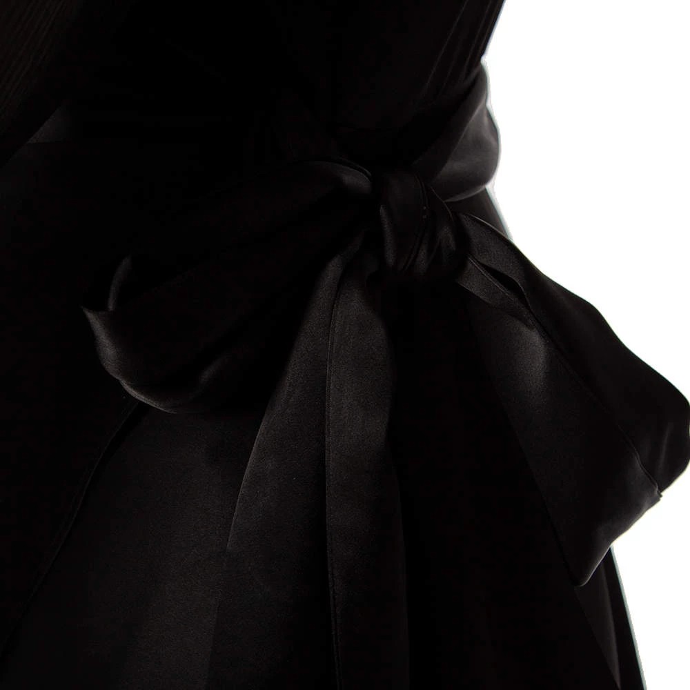 Diane Von Furstenberg Black Satin Klee Sheer Sleeve Wrap Blouse M For Women 4 Diane Von Furstenberg Black Satin Klee Sheer Sleeve Wrap Blouse M For Women - Image 4