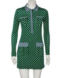 Diane Von Furstenberg Green Silk Long Sleeve Mini Denny Dress S For Women