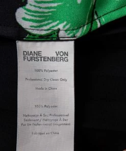 Diane Von Furstenberg Green & Black Floral Printed Georgette Silvie Blouse S For Women -Diane Von Furstenberg shop luxury women diane von furstenberg used clothes p508279 002