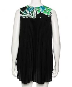 Diane Von Furstenberg Green & Black Floral Printed Georgette Silvie Blouse S For Women -Diane Von Furstenberg shop luxury women diane von furstenberg used clothes p508279 006