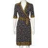 Diane Von Furstenberg Black Printed Silk Lucinda Wrap Dress L For Women
