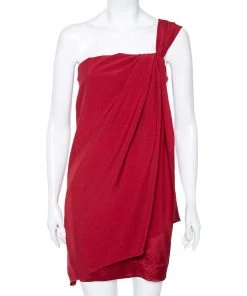Diane Von Furstenberg Red Silk Crepe Valetta One Shoulder Dress S For Women