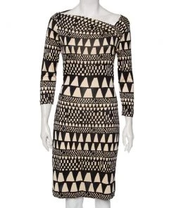 Diane Von Furstenberg Black Patterned Silk Knit Victorio Dress S For Women