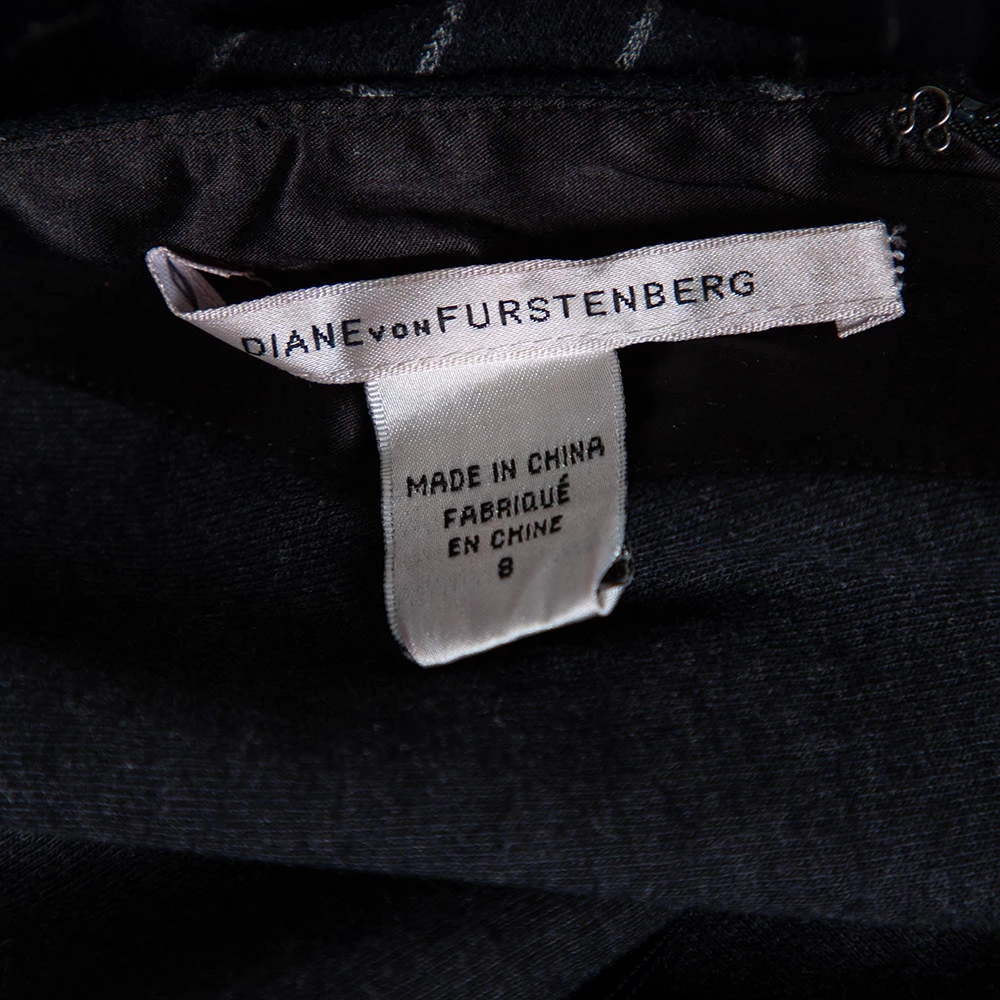 Diane Von Furstenberg Navy Blue Striped Wool Helen Sheath Dress M For Women 5 Diane Von Furstenberg Navy Blue Striped Wool Helen Sheath Dress M For Women - Image 5