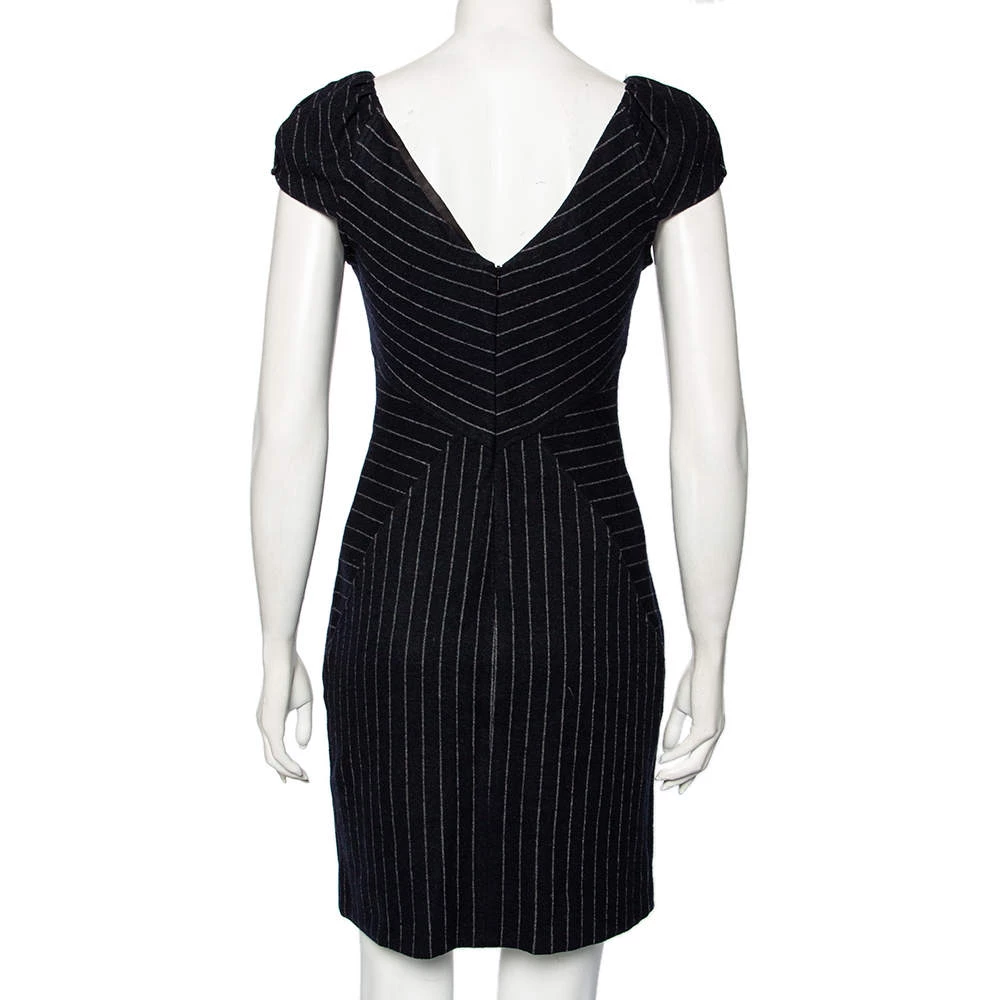 Diane Von Furstenberg Navy Blue Striped Wool Helen Sheath Dress M For Women 3 Diane Von Furstenberg Navy Blue Striped Wool Helen Sheath Dress M For Women - Image 3