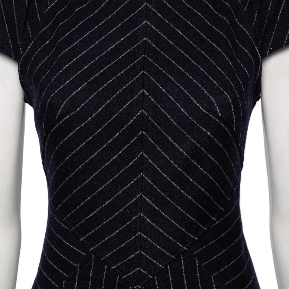 Diane Von Furstenberg Navy Blue Striped Wool Helen Sheath Dress M For Women 4 Diane Von Furstenberg Navy Blue Striped Wool Helen Sheath Dress M For Women - Image 4