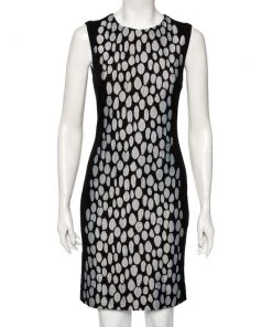 Diane Von Furstenberg Black Knit And Textured Inset Detailed Tilda Dress S For Women