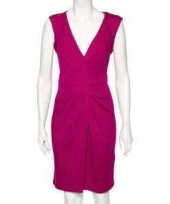 Diane Von Furstenberg Fuchsia Wool Whitley Pleated Detailed Short Dress M For Women