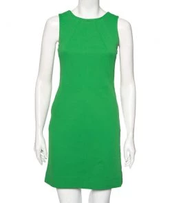 Diane Von Furstenberg Green Textured Carpreena Twill Short Dress S For Women