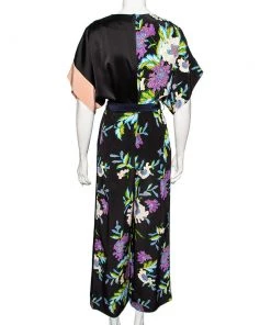 Diane Von Furstenberg Black Floral Printed Silk Belted Jumpsuit M For Women -Diane Von Furstenberg shop luxury women diane von furstenberg used clothes p514957 004