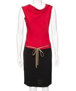 Diane Von Furstenberg Red-Black Silk Draped Crista Dress S For Women