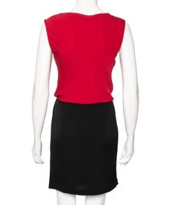 Diane Von Furstenberg Red-Black Silk Draped Crista Dress S For Women -Diane Von Furstenberg shop luxury women diane von furstenberg used clothes p514975 004