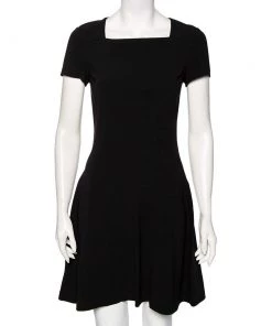 Diane Von Furstenberg Black Crepe Hansine Flared Short Dress S For Women