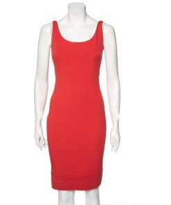 Diane Von Furstenberg Coral Red Stretch Knit Clean Bridget Dress S For Women