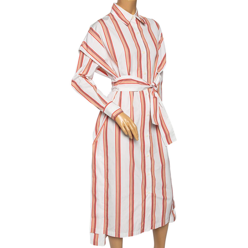Diane Von Furstenberg White Striped Cotton Belted Oversized Shirt Dress XS For Women 2 Diane Von Furstenberg White Striped Cotton Belted Oversized Shirt Dress XS For Women - Image 2