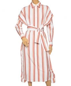 Diane Von Furstenberg White Striped Cotton Belted Oversized Shirt Dress XS For Women