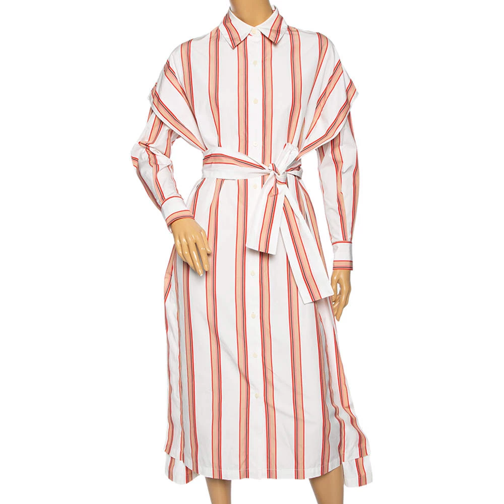 Diane Von Furstenberg White Striped Cotton Belted Oversized Shirt Dress XS For Women 1 Diane Von Furstenberg White Striped Cotton Belted Oversized Shirt Dress XS For Women