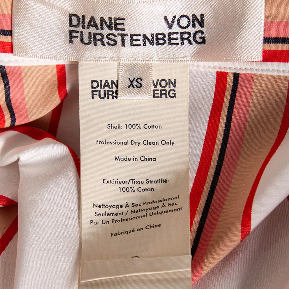 Diane Von Furstenberg White Striped Cotton Belted Oversized Shirt Dress XS For Women 5 Diane Von Furstenberg White Striped Cotton Belted Oversized Shirt Dress XS For Women - Image 5