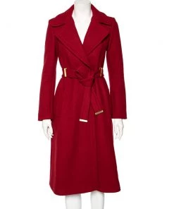 Diane Von Furstenberg Red Wool Mikhaila Belted Coat S For Women