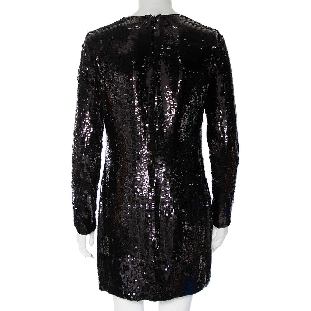 Diane Von Furstenberg Black Sequin Embellished Silk Pauletta Dress M For Women 3 Diane Von Furstenberg Black Sequin Embellished Silk Pauletta Dress M For Women - Image 3