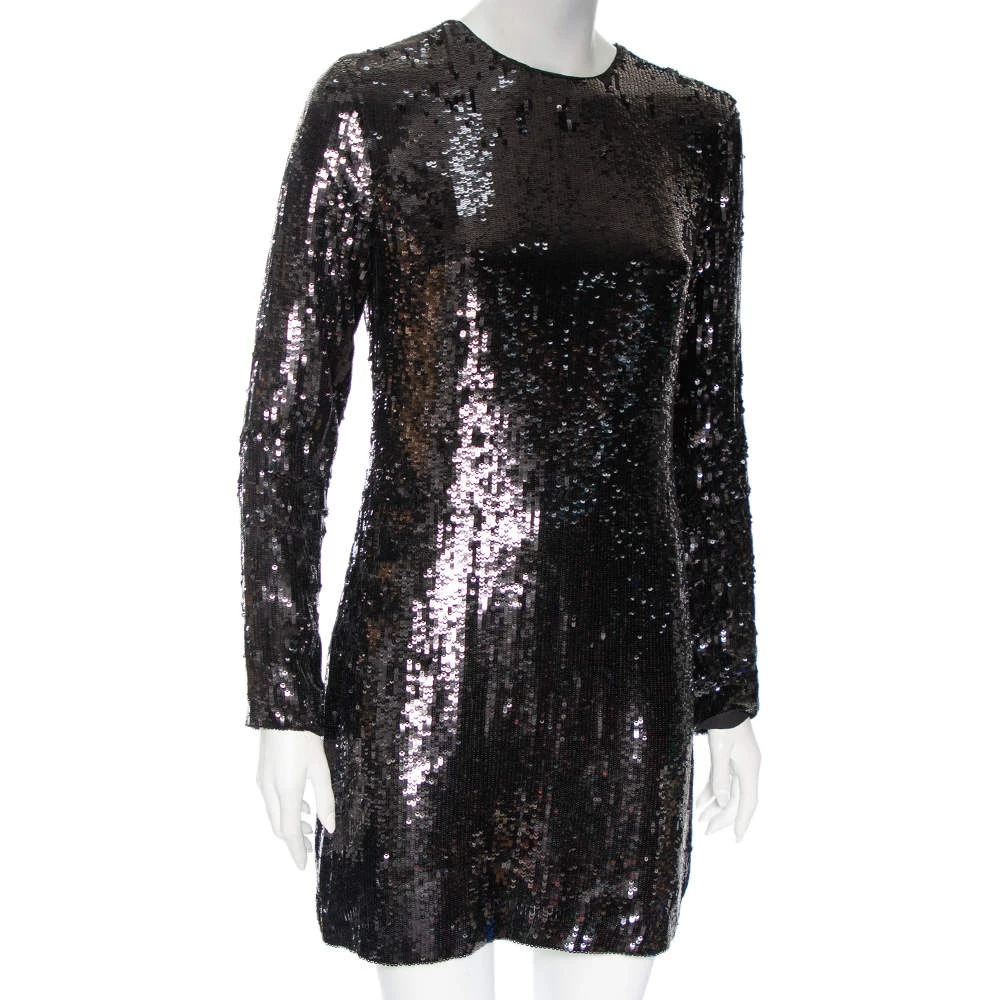 Diane Von Furstenberg Black Sequin Embellished Silk Pauletta Dress M For Women 2 Diane Von Furstenberg Black Sequin Embellished Silk Pauletta Dress M For Women - Image 2