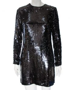 Diane Von Furstenberg Black Sequin Embellished Silk Pauletta Dress M For Women