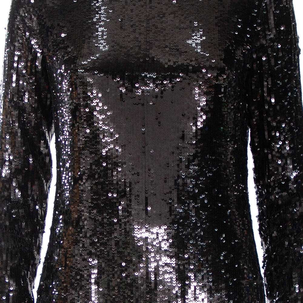 Diane Von Furstenberg Black Sequin Embellished Silk Pauletta Dress M For Women 4 Diane Von Furstenberg Black Sequin Embellished Silk Pauletta Dress M For Women - Image 4