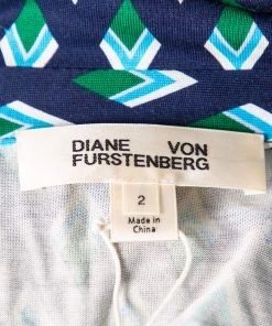 Diane Von Furstenberg Navy Blue Diamond Patterned Silk Knit Wrap Dress S For Women -Diane Von Furstenberg shop luxury women diane von furstenberg used clothes p541063 001