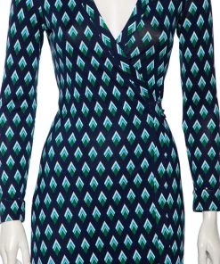 Diane Von Furstenberg Navy Blue Diamond Patterned Silk Knit Wrap Dress S For Women -Diane Von Furstenberg shop luxury women diane von furstenberg used clothes p541063 005