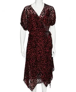 Diane Von Furstenberg Burgundy Leopard Pattern Devore Katherine Wrap Dress L For Women