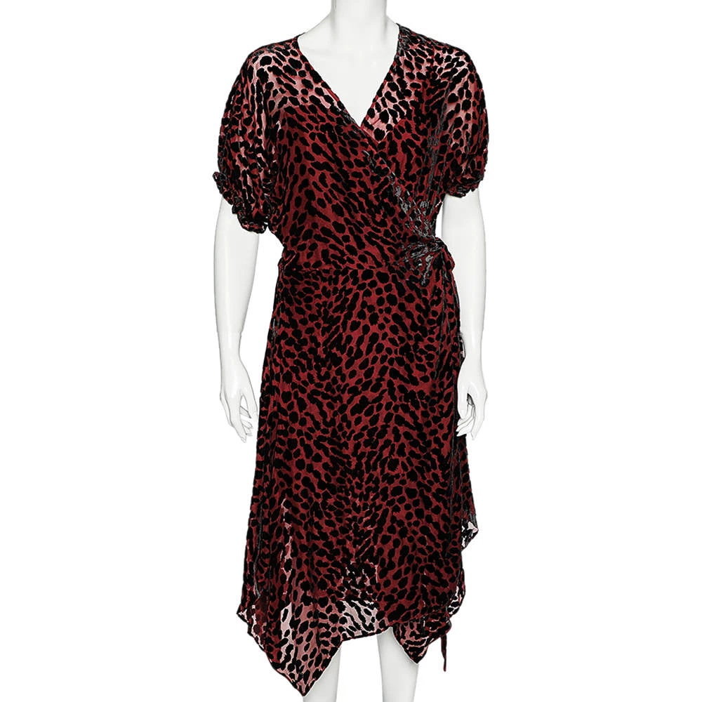 Diane Von Furstenberg Burgundy Leopard Pattern Devore Katherine Wrap Dress L For Women 1 Diane Von Furstenberg Burgundy Leopard Pattern Devore Katherine Wrap Dress L For Women