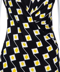 Diane Von Furstenberg Black Geometric Printed Silk Gathered Detail Dress S For Women -Diane Von Furstenberg shop luxury women diane von furstenberg used clothes p551319 003