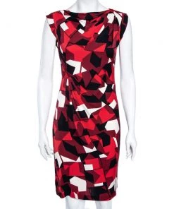 Diane Von Furstenberg Burgundy Printed Silk Gathered Dress S For Women