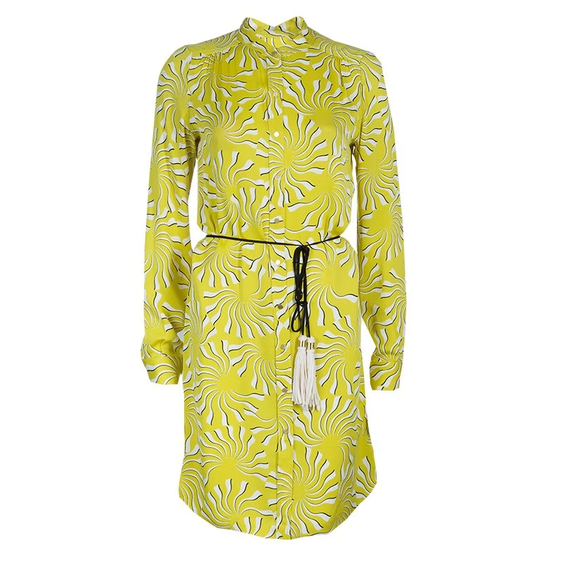 Diane Von Furstenberg Yellow Print Tassel Tie-up Tunic Dress M For Women 1 Diane Von Furstenberg Yellow Print Tassel Tie-up Tunic Dress M For Women