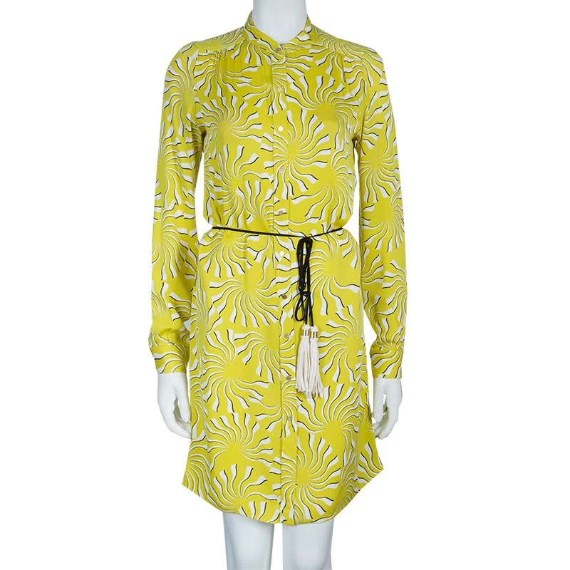 Diane Von Furstenberg Yellow Print Tassel Tie-up Tunic Dress M For Women 2 Diane Von Furstenberg Yellow Print Tassel Tie-up Tunic Dress M For Women - Image 2