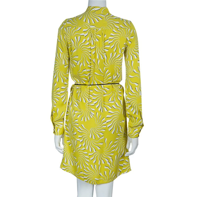 Diane Von Furstenberg Yellow Print Tassel Tie-up Tunic Dress M For Women 3 Diane Von Furstenberg Yellow Print Tassel Tie-up Tunic Dress M For Women - Image 3