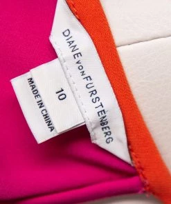 Diane Von Furstenberg Pink & Orange Crepe Kera Combo Halter Neck Dress L For Women -Diane Von Furstenberg shop luxury women diane von furstenberg used clothes p557892 001