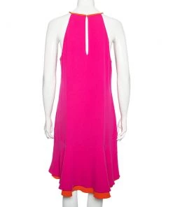 Diane Von Furstenberg Pink & Orange Crepe Kera Combo Halter Neck Dress L For Women -Diane Von Furstenberg shop luxury women diane von furstenberg used clothes p557892 003