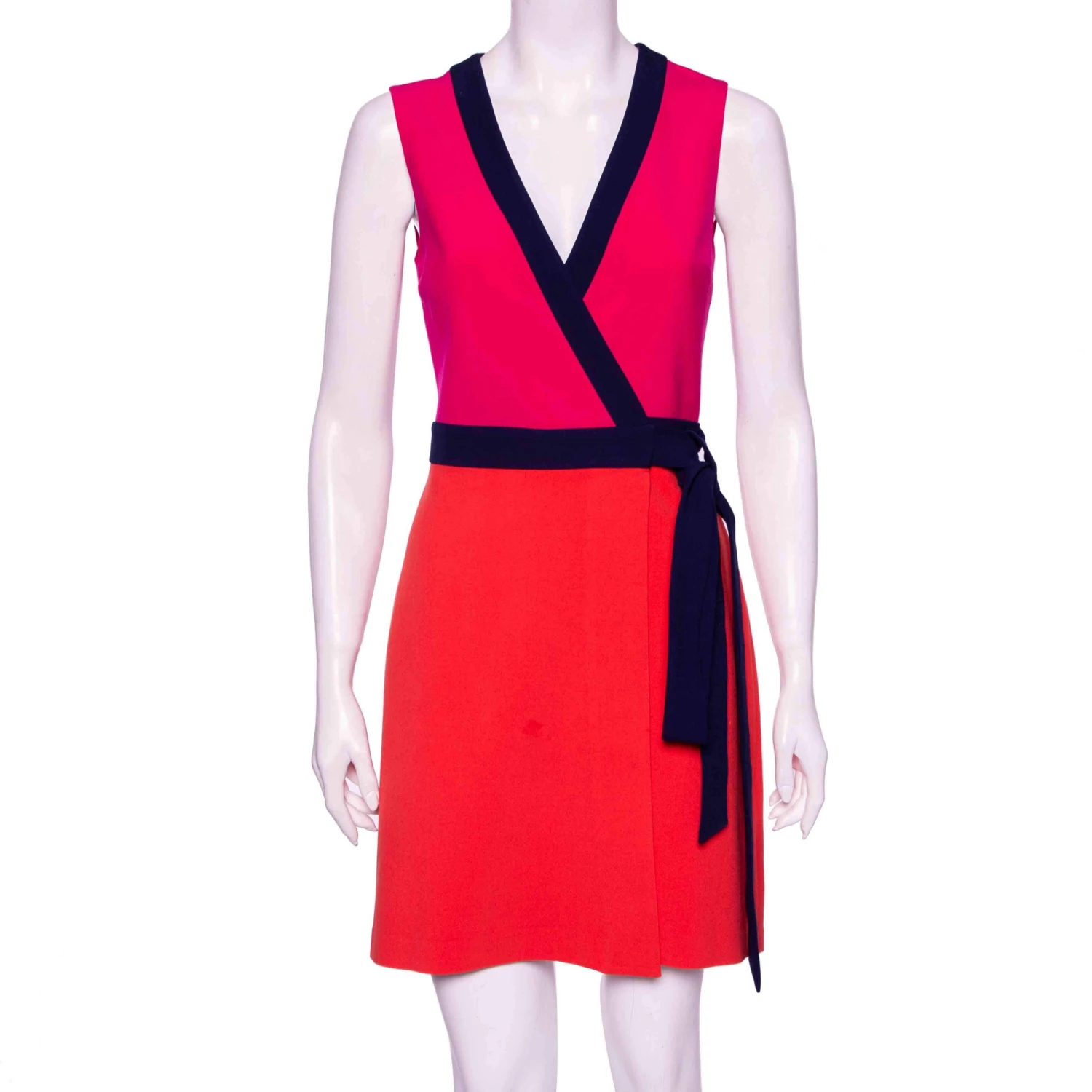 Diane Von Furstenberg Orange & Pink Knitted Gracie Wrap Dress S For Women 1 Diane Von Furstenberg Orange & Pink Knitted Gracie Wrap Dress S For Women