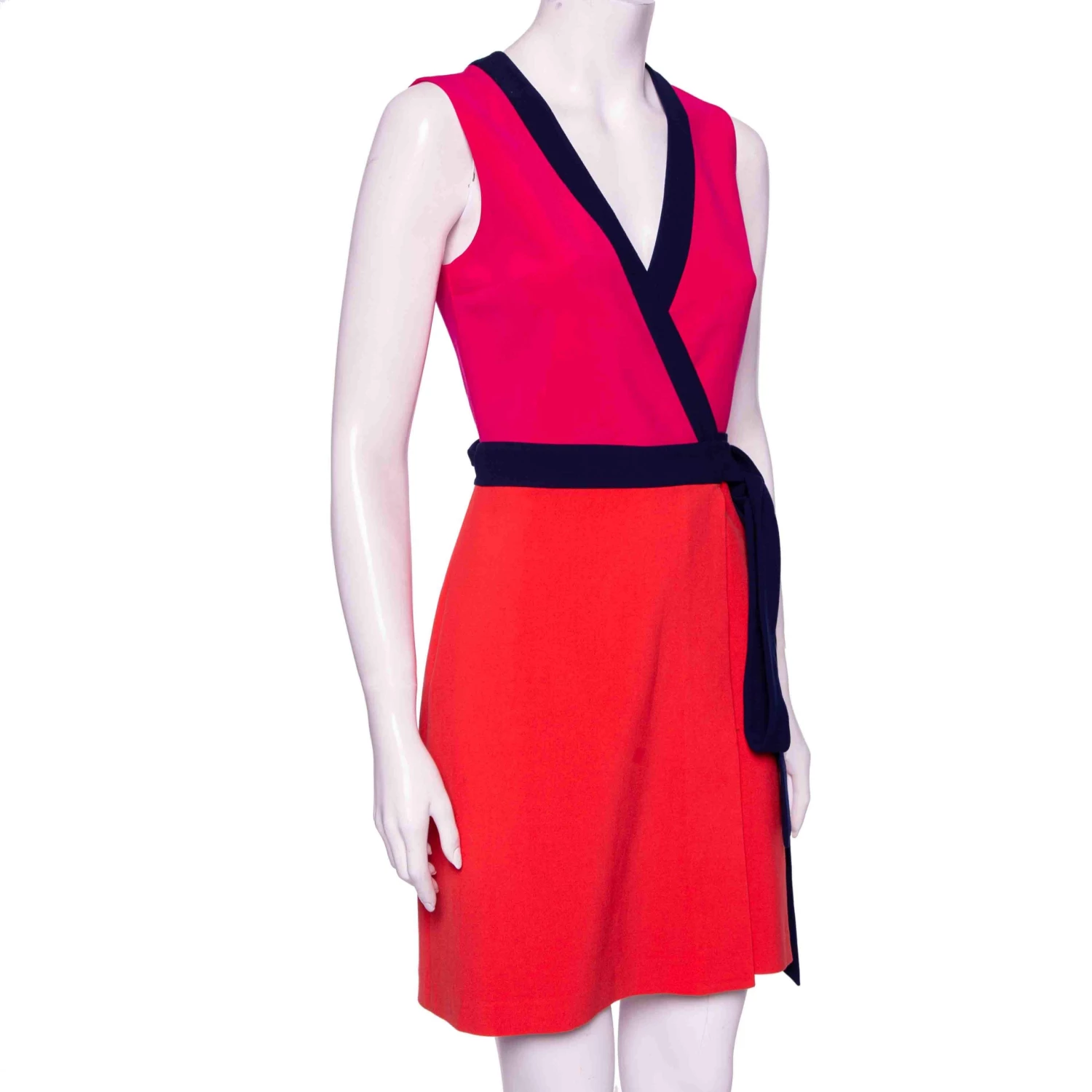 Diane Von Furstenberg Orange & Pink Knitted Gracie Wrap Dress S For Women 2 Diane Von Furstenberg Orange & Pink Knitted Gracie Wrap Dress S For Women - Image 2
