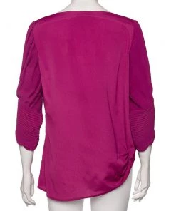 Diane Von Furstenberg Purple Crepe Pleated Sleeve Detail Cebolla Blouse L For Women -Diane Von Furstenberg shop luxury women diane von furstenberg used clothes p574306 002