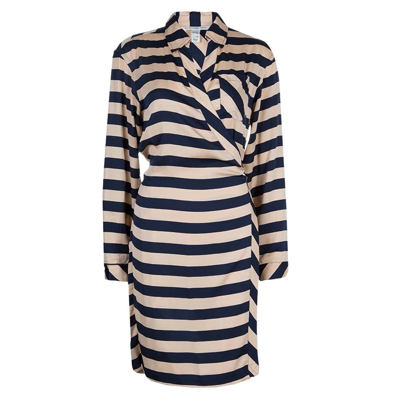 Diane Von Furstenberg Striped Silk Wraparound Helena Shirt Dress L For Women 1 Diane Von Furstenberg Striped Silk Wraparound Helena Shirt Dress L For Women