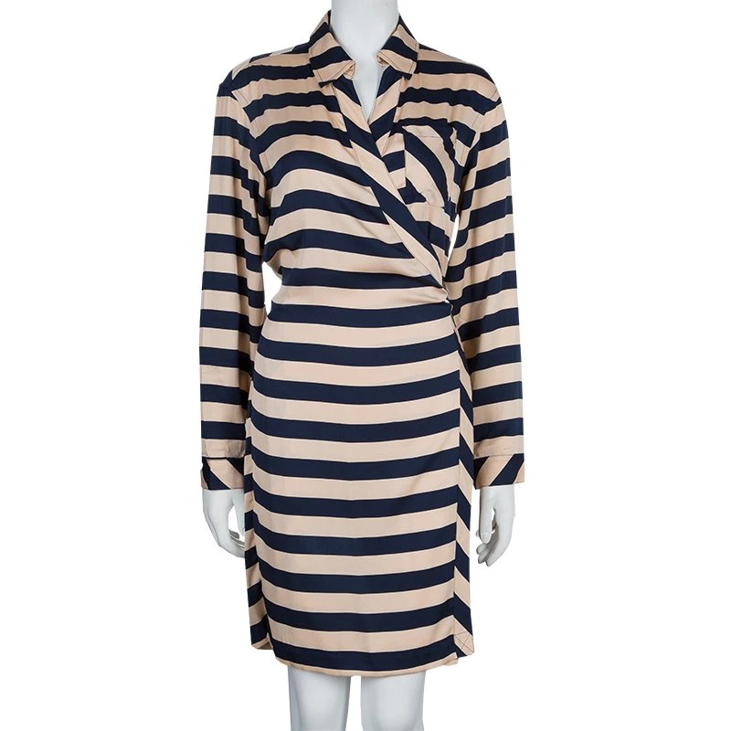 Diane Von Furstenberg Striped Silk Wraparound Helena Shirt Dress L For Women 2 Diane Von Furstenberg Striped Silk Wraparound Helena Shirt Dress L For Women - Image 2