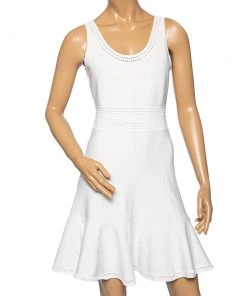 Diane Von Furstenberg White Jersey Sleeveless Flutter Perry Dress M For Women