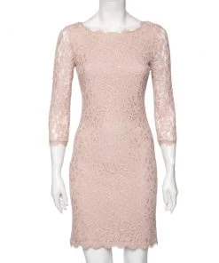 Diane Von Furstenberg Dusky Pink Lace Zarita Long Dress XS For Women
