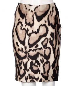 Diane Von Furstenberg Black & Animal Printed Wool Mae Mikado Pencil Skirt XS For Women