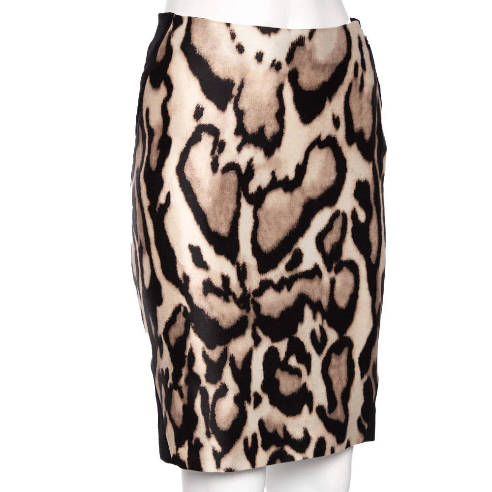 Diane Von Furstenberg Black & Animal Printed Wool Mae Mikado Pencil Skirt XS For Women 2 Diane Von Furstenberg Black & Animal Printed Wool Mae Mikado Pencil Skirt XS For Women - Image 2