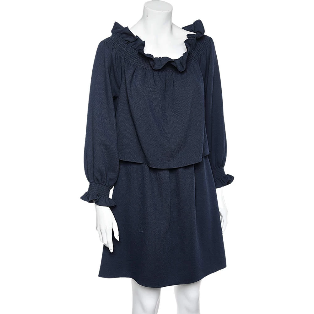 Diane Von Furstenberg Navy Blue Crepe Off-Shoulder Mini Dress M For Women 2 Diane Von Furstenberg Navy Blue Crepe Off-Shoulder Mini Dress M For Women - Image 2