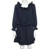 Diane Von Furstenberg Navy Blue Crepe Off-Shoulder Mini Dress M For Women